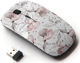 Wzór wiosennych kwiatów i liści - bezprzewodowa mysz, przenośna mysz optyczna 2.4G z odbiornikiem Nano USB dla dzieci.
