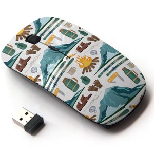 Mountain Hike Winter Ski Hiking On Print Pattern - Ratón inalámbrico, ratón óptico portátil 2.4G con receptor Nano USB para niños, niños.