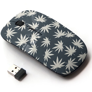 Cannabis Marihuana Hojas Iconos Patrón De Impresión - Ratón inalámbrico, Ratón óptico portátil 2.4G con receptor Nano USB para niños, niños.