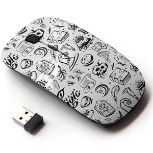Lindo patrón de impresión de artículos mágicos de bruja: mouse inalámbrico, mouse óptico portátil 2.4G con receptor Nano USB para niños, niños.
