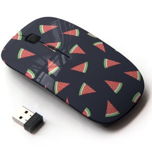 Summer Watermelon Icons Pattern Print - Ratón inalámbrico, ratón óptico portátil 2.4G con receptor Nano USB para niños, niños.