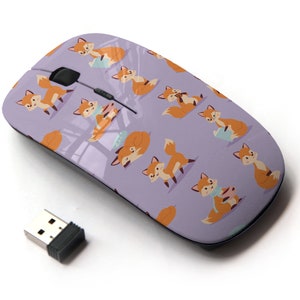Cute Cartoon Fox Adorable Pattern Print - Ratón inalámbrico, ratón óptico portátil 2.4G con receptor Nano USB para niños, niños.