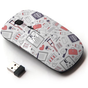 Patrón de impresión de hospital farmacéutico médico: ratón inalámbrico, ratón óptico portátil 2.4G con receptor Nano USB para niños, niños.