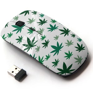 Patrón de impresión de hojas de cáñamo de cannabis de marihuana - ratón inalámbrico, ratón óptico portátil 2.4G con receptor Nano USB para niños, niños.