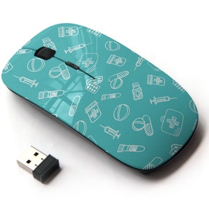 Patrón de farmacia de tarjeta del Día Internacional de la Enfermera - Ratón inalámbrico, ratón óptico portátil 2.4G con receptor Nano USB para niños, niños.