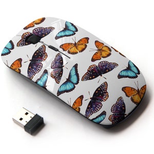 Patrón de mariposas - Ratón inalámbrico, ratón óptico portátil 2.4G con receptor Nano USB para niños, niños.