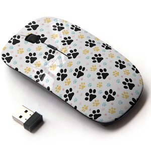 Lindo patrón de impresión de pata de perro - ratón inalámbrico, ratón óptico portátil 2.4G con receptor Nano USB para niños, niños.