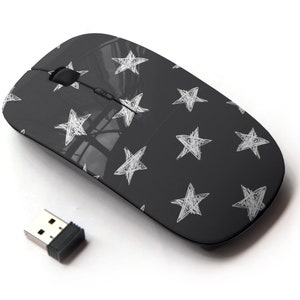 Doodle Stars Icons Print - Ratón inalámbrico, ratón óptico portátil 2.4G con receptor Nano USB para niños, niños.
