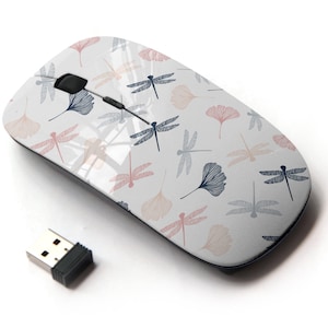 Watercolor Dragonflies Ginkgo On Pattern - Ratón inalámbrico, ratón óptico portátil 2.4G con receptor Nano USB para niños, niños.