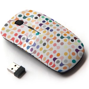 Patrón de impresión de moléculas multicolor: ratón inalámbrico, ratón óptico portátil 2.4G con receptor Nano USB para niños, niños.