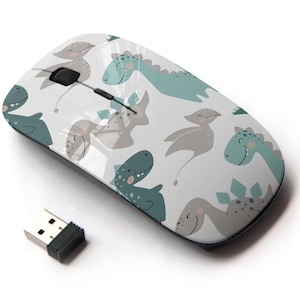 Lindo bebé dinosaurio iconos imprimir - ratón inalámbrico, ratón óptico portátil 2.4G con receptor Nano USB para niños, niños.