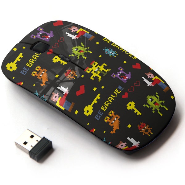 Creative Pixel Monsters Pattern - Wireless Mouse, 2.4G Portable Optical Mouse with Nano USB Receiver for Kids, Children.