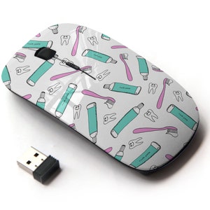 Patrón de instrumentos de cuidado dental: ratón inalámbrico, ratón óptico portátil 2.4G con receptor Nano USB para niños, niños.