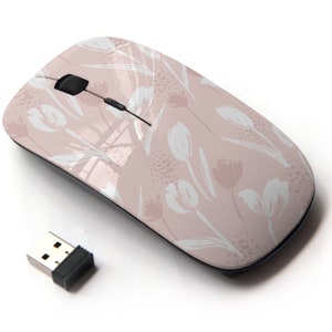 Patrón de tulipanes florales - ratón inalámbrico, ratón óptico portátil 2.4G con receptor Nano USB para niños, niños.