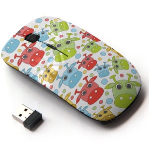 Doodle Alien Cows Pattern - Ratón inalámbrico, ratón óptico portátil 2.4G con receptor Nano USB para niños, niños.