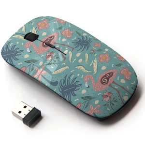 Tropical Flamingo Bird Pattern - Ratón inalámbrico, ratón óptico portátil 2.4G con receptor Nano USB para niños, niños.