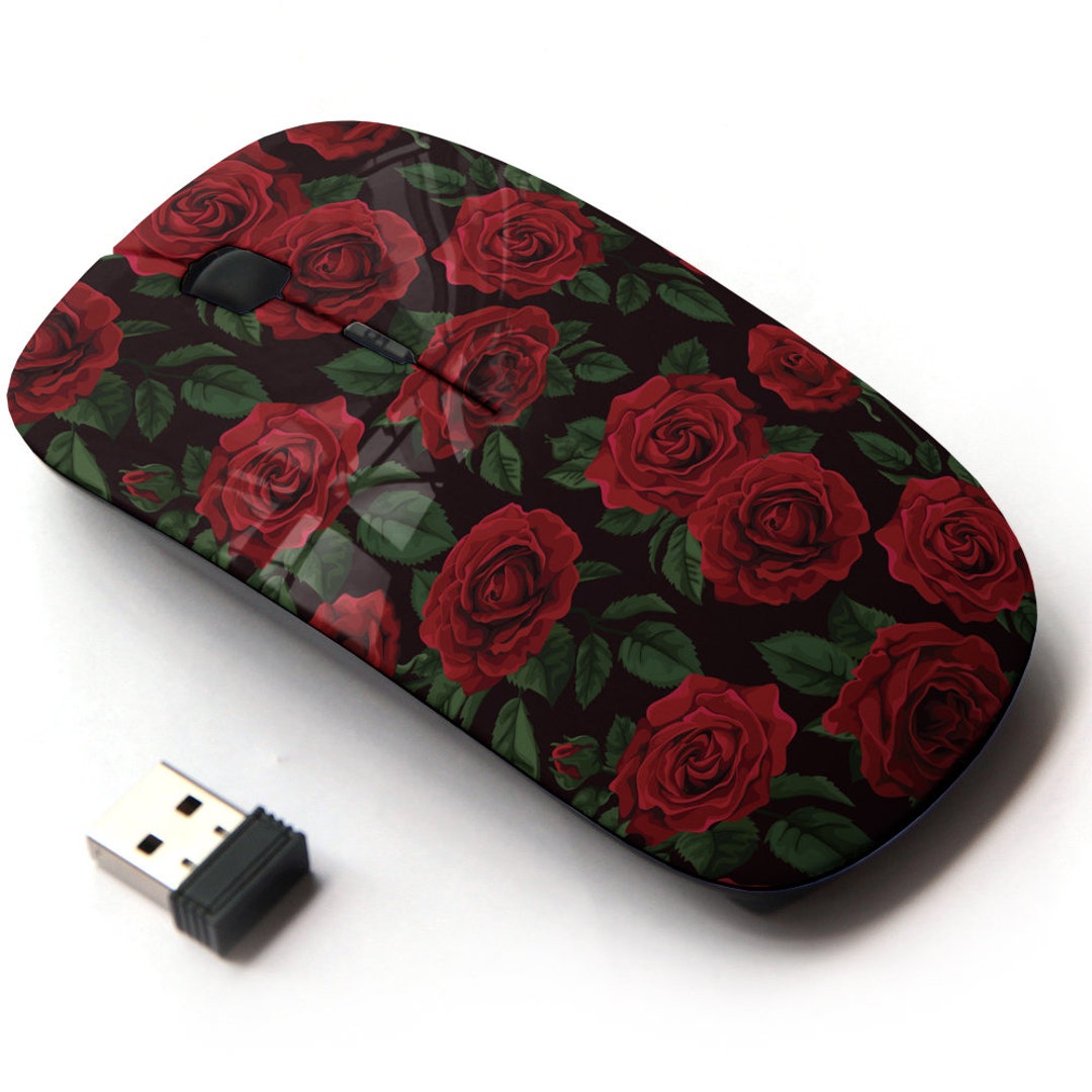 Red Roses Pattern - Wireless Mouse, 2.4G Portable Optical Mouse With ...