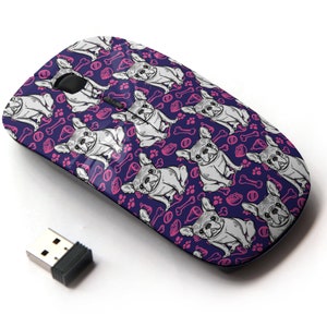 Lindo Bulldog Francés Iconos Patrón de Impresión - Ratón inalámbrico, Ratón óptico portátil 2.4G con receptor Nano USB para niños, niños.