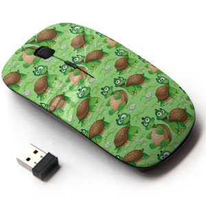 Linda impresión de patrones de tortugas de dibujos animados: mouse inalámbrico, mouse óptico portátil 2.4G con receptor Nano USB para niños, niños.