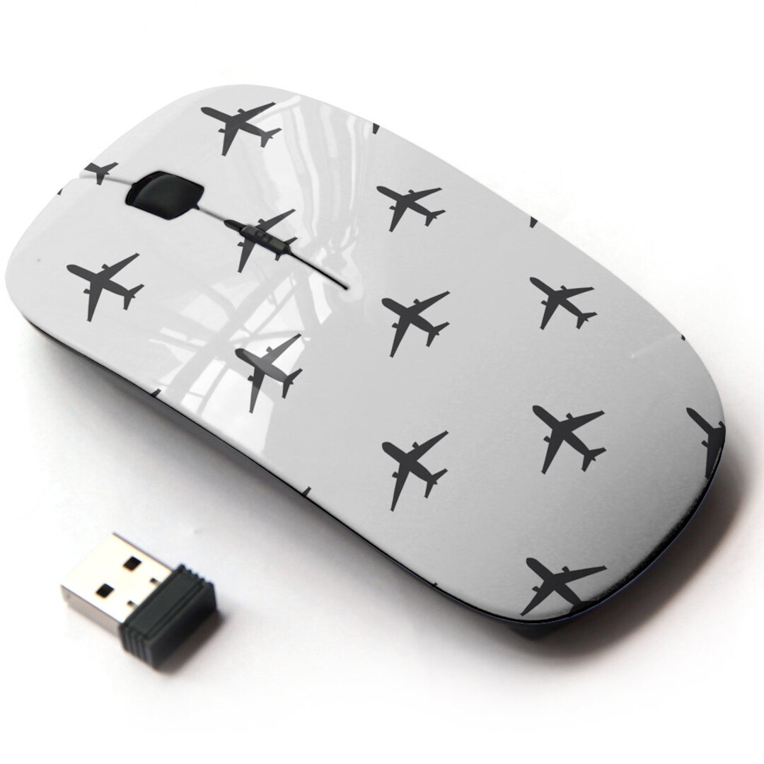 Airplane on Print Pattern - Wireless Mouse, 2.4G Portable Optical Mouse ...