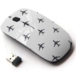 Avión en patrón de impresión - ratón inalámbrico, ratón óptico portátil 2.4G con receptor Nano USB para niños, niños.