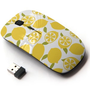 Lemon Print On Pattern - Ratón inalámbrico, ratón óptico portátil 2.4G con receptor Nano USB para niños, niños.