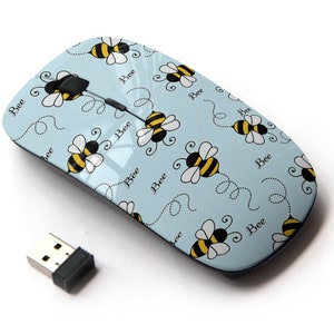 Summer Honey Bee Icons Pattern Print - Ratón inalámbrico, ratón óptico portátil 2.4G con receptor Nano USB para niños, niños.