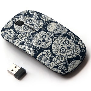 Patrón floral Day Dead Sugar Skull - Ratón inalámbrico, ratón óptico portátil 2.4G con receptor Nano USB para niños, niños.