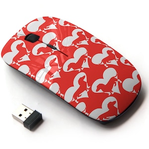Dachshund Dog Icons Love Theme Print - Ratón inalámbrico, ratón óptico portátil 2.4G con receptor Nano USB para niños, niños.