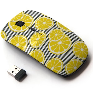 Fresh Lemons Icons Print - Ratón inalámbrico, ratón óptico portátil 2.4G con receptor Nano USB para niños, niños.