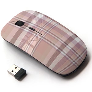 Plaid Check Pink Pale Pattern Print - Ratón inalámbrico, ratón óptico portátil 2.4G con receptor Nano USB para niños, niños.