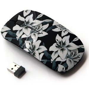 Hermosas lirios Flores Iconos Estampado de patrones - Ratón inalámbrico, ratón óptico portátil 2.4G con receptor Nano USB para niños, niños.
