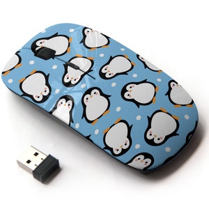 Lindo pingüino dibujos animados en patrón de impresión - ratón inalámbrico, ratón óptico portátil 2.4G con receptor Nano USB para niños, niños.