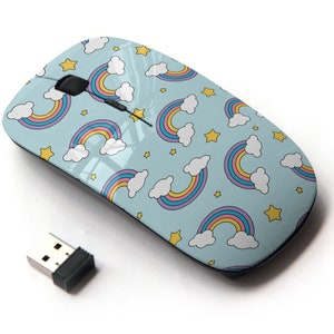 Patrón de impresión Pastel Rainbow Stars - Ratón inalámbrico, ratón óptico portátil 2.4G con receptor Nano USB para niños, niños.