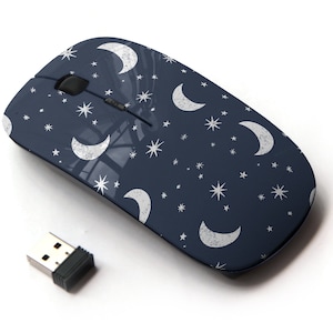 Moon Stars Night Print Pattern - Ratón inalámbrico, ratón óptico portátil 2.4G con receptor Nano USB para niños, niños.