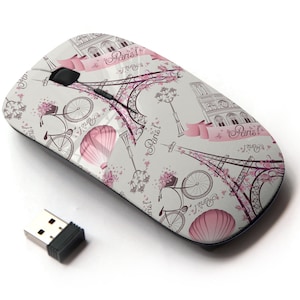 Paris Symbols Romantic Pattern - Ratón inalámbrico, ratón óptico portátil 2.4G con receptor Nano USB para niños, niños.