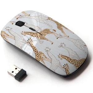 Patrón de jirafa para adultos - ratón inalámbrico, ratón óptico portátil 2.4G con receptor Nano USB para niños, niños.