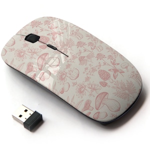 Patrón de hongos de plantas forestales - Ratón inalámbrico, ratón óptico portátil 2.4G con receptor Nano USB para niños, niños.