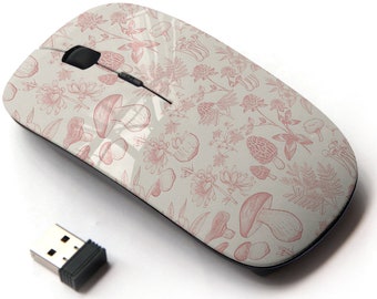 Forest Plants Mushrooms Pattern - Wireless Mouse, 2.4G Portable Optical Mouse with Nano USB Receiver for Kids, Children.