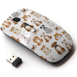 Lindos perros diferentes impresión estilo dibujos animados - ratón inalámbrico, ratón óptico portátil 2.4G con receptor Nano USB para niños, niños.