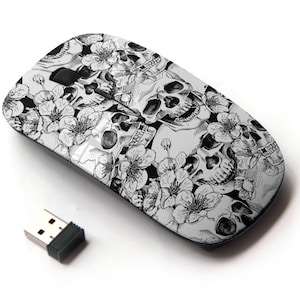 Patrón de flores de calavera - ratón inalámbrico, ratón óptico portátil 2.4G con receptor Nano USB para niños, niños.