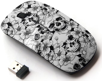 Skull Flowers Pattern - Wireless Mouse, 2.4G Portable Optical Mouse with Nano USB Receiver for Kids, Children.