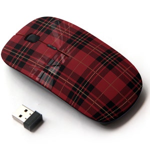 Red Tartan Plaid Scottish Pattern - Ratón inalámbrico, ratón óptico portátil 2.4G con receptor Nano USB para niños, niños.