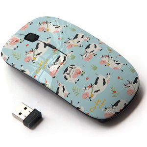 Lindas vacas iconos de personajes Impresión de patrón - Ratón inalámbrico, ratón óptico portátil 2.4G con receptor Nano USB para niños, niños.