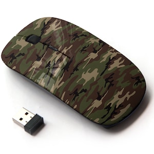 Patrón de impresión de camuflaje del ejército: mouse inalámbrico, mouse óptico portátil 2.4G con receptor Nano USB para niños, niños.