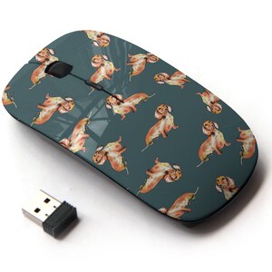 Acuarela Dachshund Dog On Print Pattern - Ratón inalámbrico, ratón óptico portátil 2.4G con receptor Nano USB para niños, niños.
