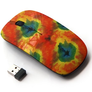 Impresión de patrón Tiedye brillante - Ratón inalámbrico, ratón óptico portátil 2.4G con receptor Nano USB para niños, niños.