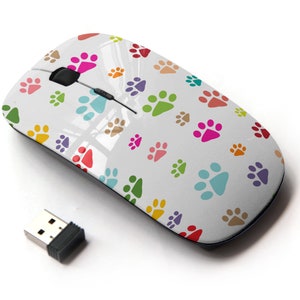 Lindo patrón de huellas de patas de colores: mouse inalámbrico, mouse óptico portátil 2.4G con receptor Nano USB para niños, niños.