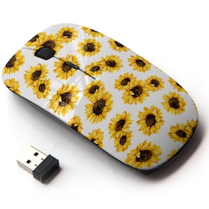 Sunflower On Print Pattern - Ratón inalámbrico, ratón óptico portátil 2.4G con receptor Nano USB para niños, niños.