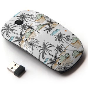 Patrón de impresión de palmeras de la isla: ratón inalámbrico, ratón óptico portátil 2.4G con receptor Nano USB para niños, niños.